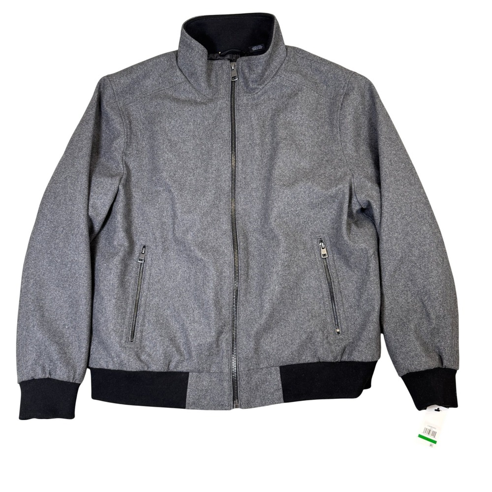 NWT Calvin Klein Mens Gray Wool Blend Full Zip Bomber Jacket CM085093 Size L NWT